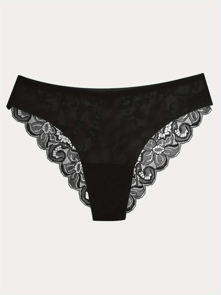 6pcs Contrast Lace Briefs, Comfy & Seamless Scallop Trim Intimates Panties, Women&