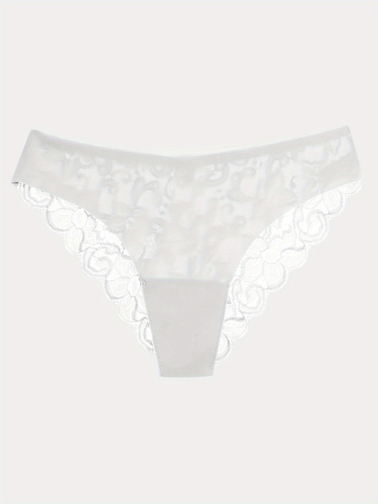 6pcs Contrast Lace Briefs, Comfy & Seamless Scallop Trim Intimates Panties, Women&