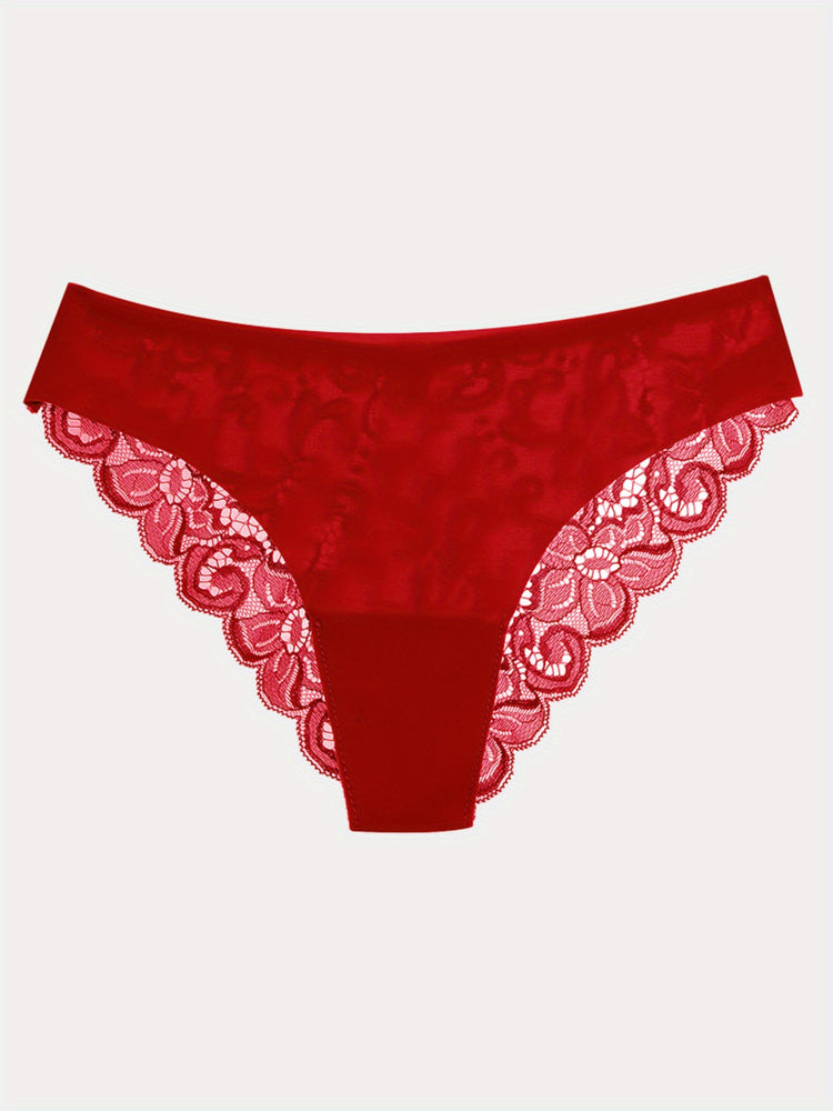 6pcs Contrast Lace Briefs, Comfy & Seamless Scallop Trim Intimates Panties, Women&