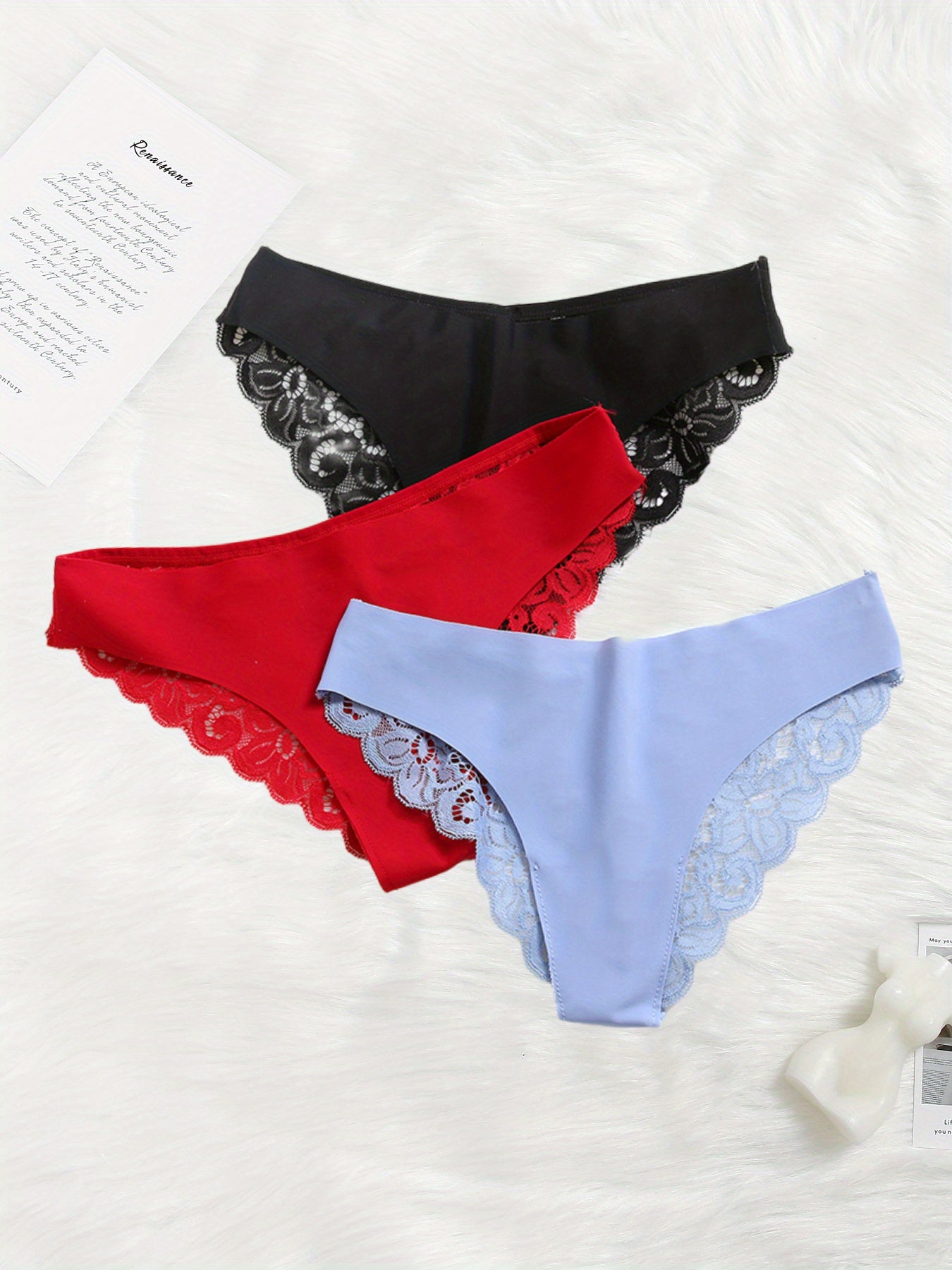 6pcs Contrast Lace Briefs, Comfy & Seamless Scallop Trim Intimates Panties, Women&