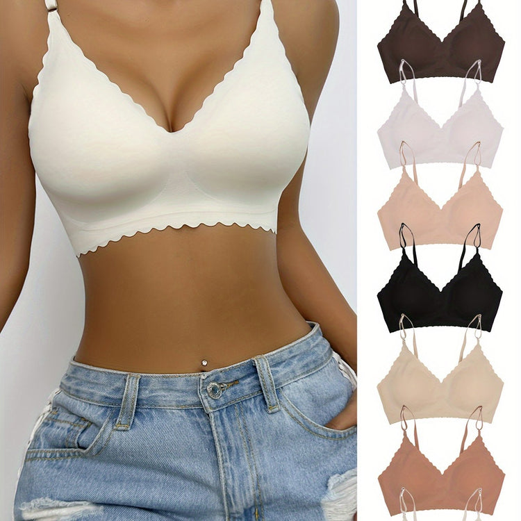 7pcs Solid Push Up Bra, Comfy Removable Padded Seamless Anti-sagging Everyday Bra, Women&