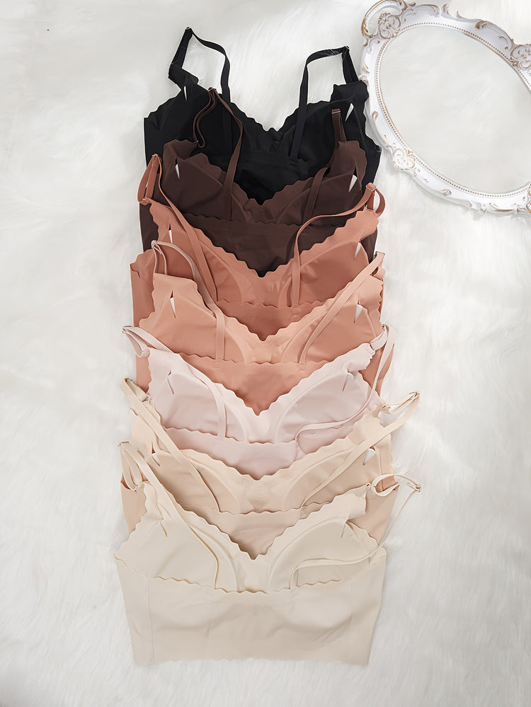 7pcs Solid Push Up Bra, Comfy Removable Padded Seamless Anti-sagging Everyday Bra, Women&