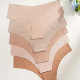 5pcs Simple Solid Hipster Panties, Comfy Seamless Low Waist Intimates Panties, Women&
