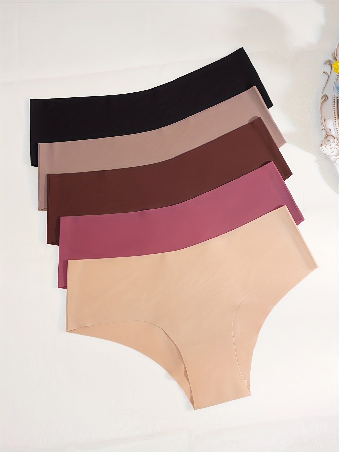 5pcs Simple Solid Hipster Panties, Comfy Seamless Low Waist Intimates Panties, Women&