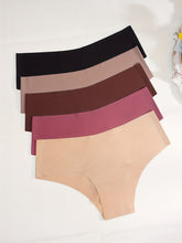 5pcs Simple Solid Hipster Panties, Comfy Seamless Low Waist Intimates Panties, Women&