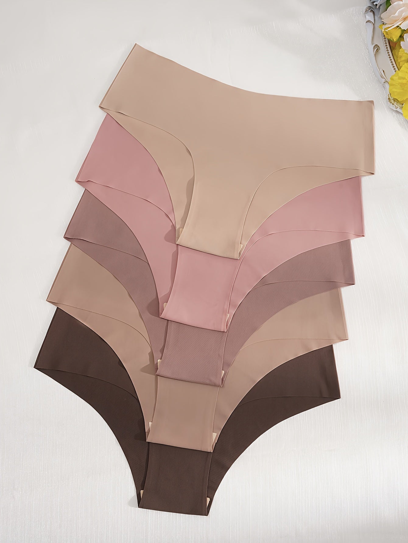 5pcs Simple Solid Hipster Panties, Comfy Seamless Low Waist Intimates Panties, Women&