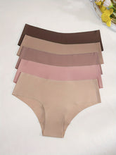 5pcs Simple Solid Hipster Panties, Comfy Seamless Low Waist Intimates Panties, Women&