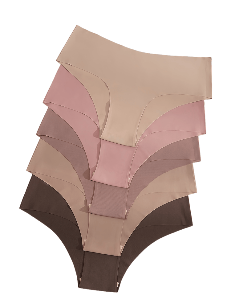 5pcs Simple Solid Hipster Panties, Comfy Seamless Low Waist Intimates Panties, Women&