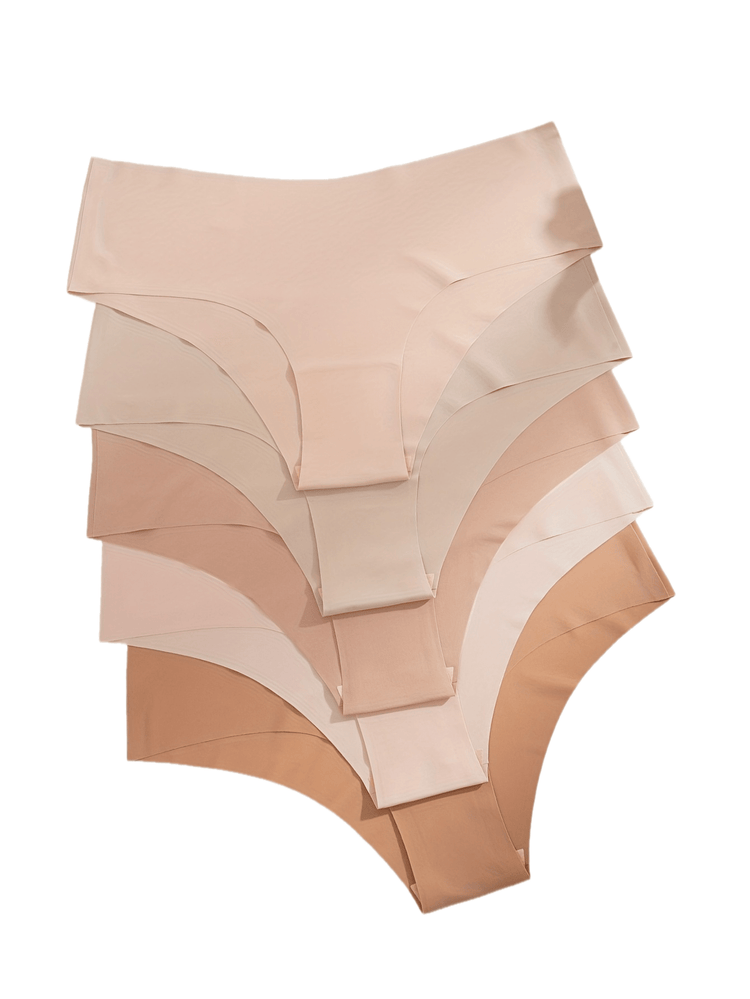5pcs Simple Solid Hipster Panties, Comfy Seamless Low Waist Intimates Panties, Women&