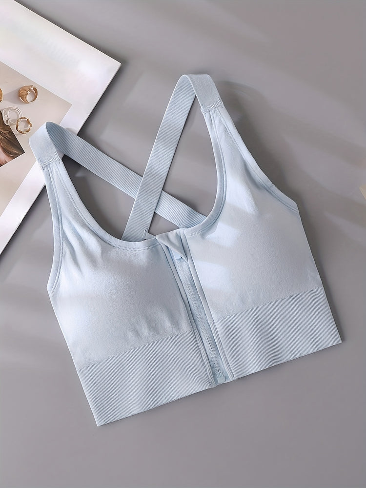 3pcs Zipper Sports Bras, Breathable High Impact Criss Cross Back Bra, Women&