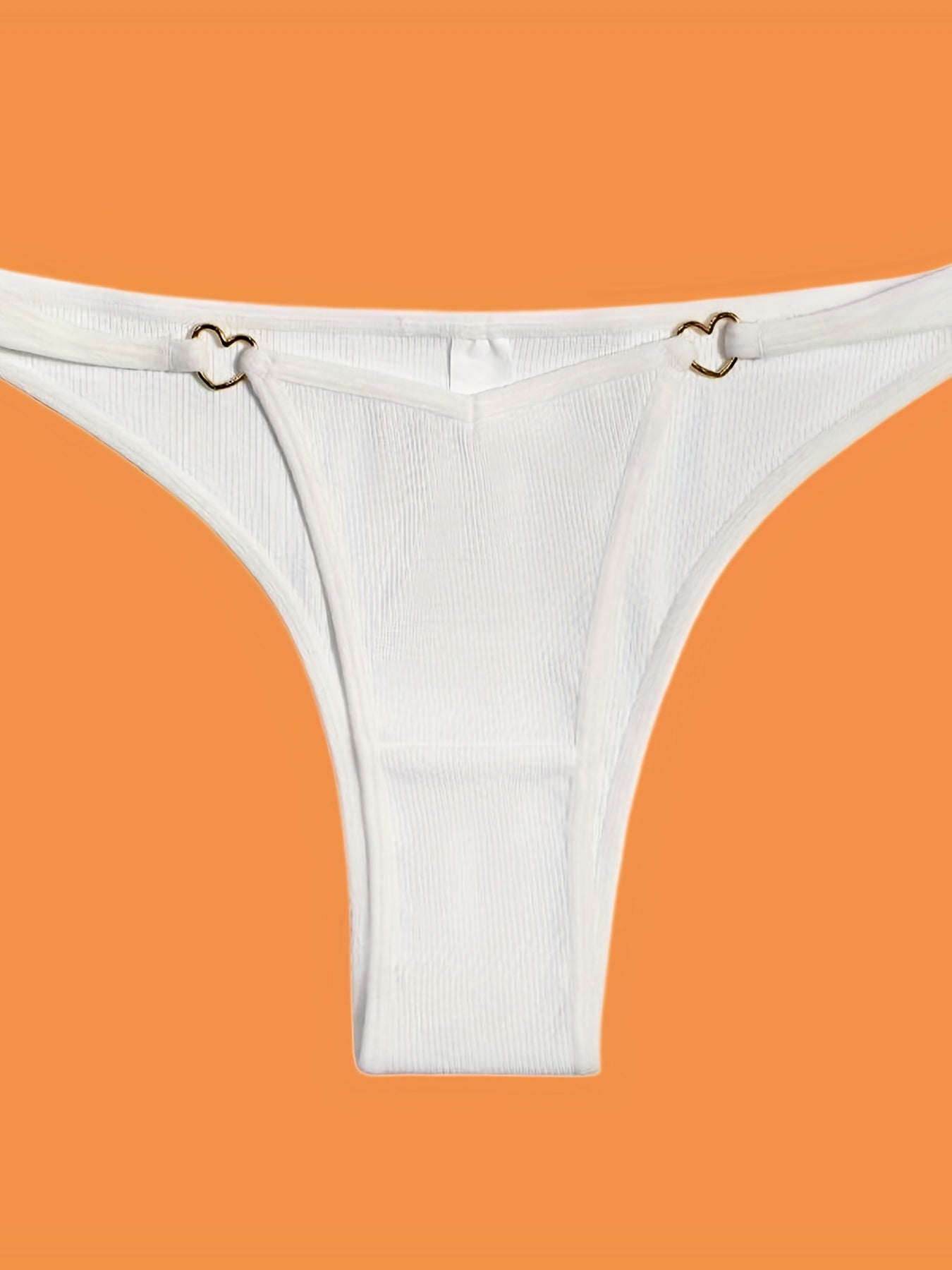 5pcs Solid Ribbed Panties, Soft & Comfy Heart Ring Linked Panties, Women&