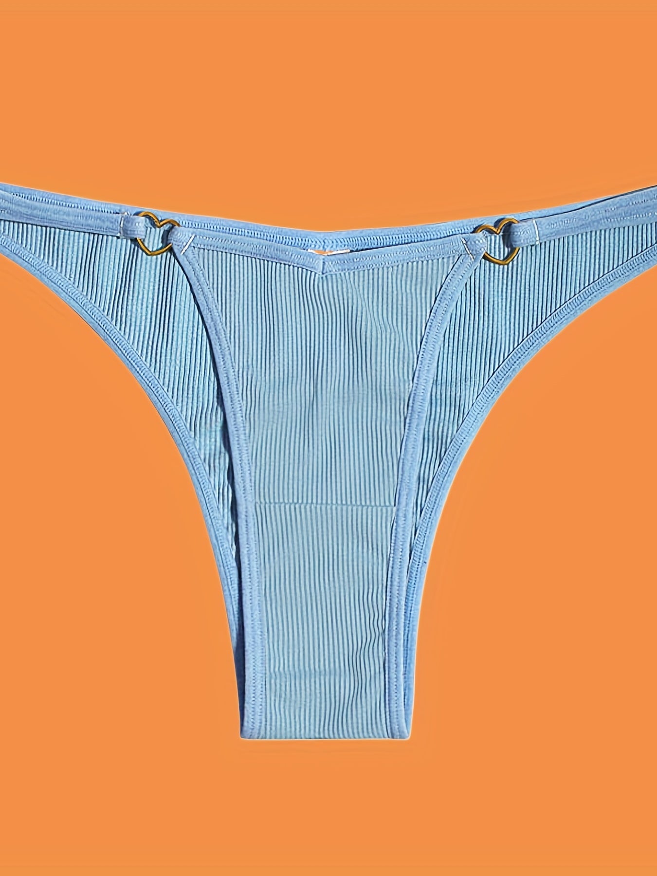 5pcs Solid Ribbed Panties, Soft & Comfy Heart Ring Linked Panties, Women&