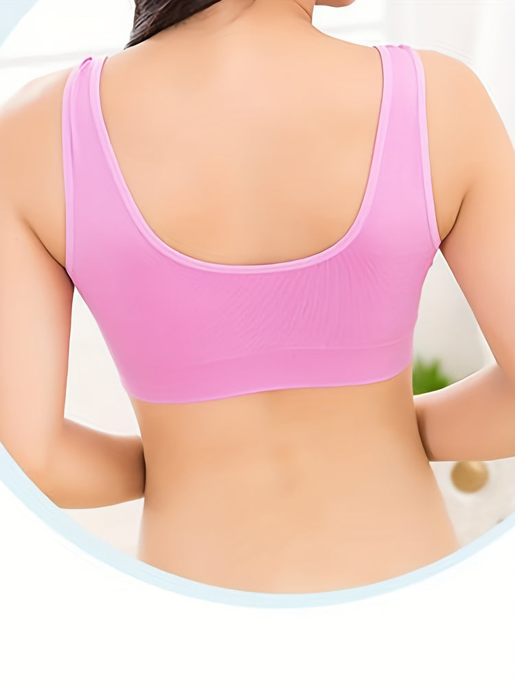 3pcs Wireless Sports Bras, Comfy & Breathable Running Workout Tank Bra, Women&