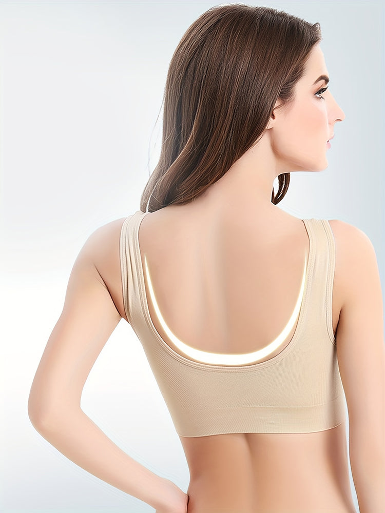 3pcs Wireless Sports Bras, Comfy & Breathable Running Workout Tank Bra, Women&