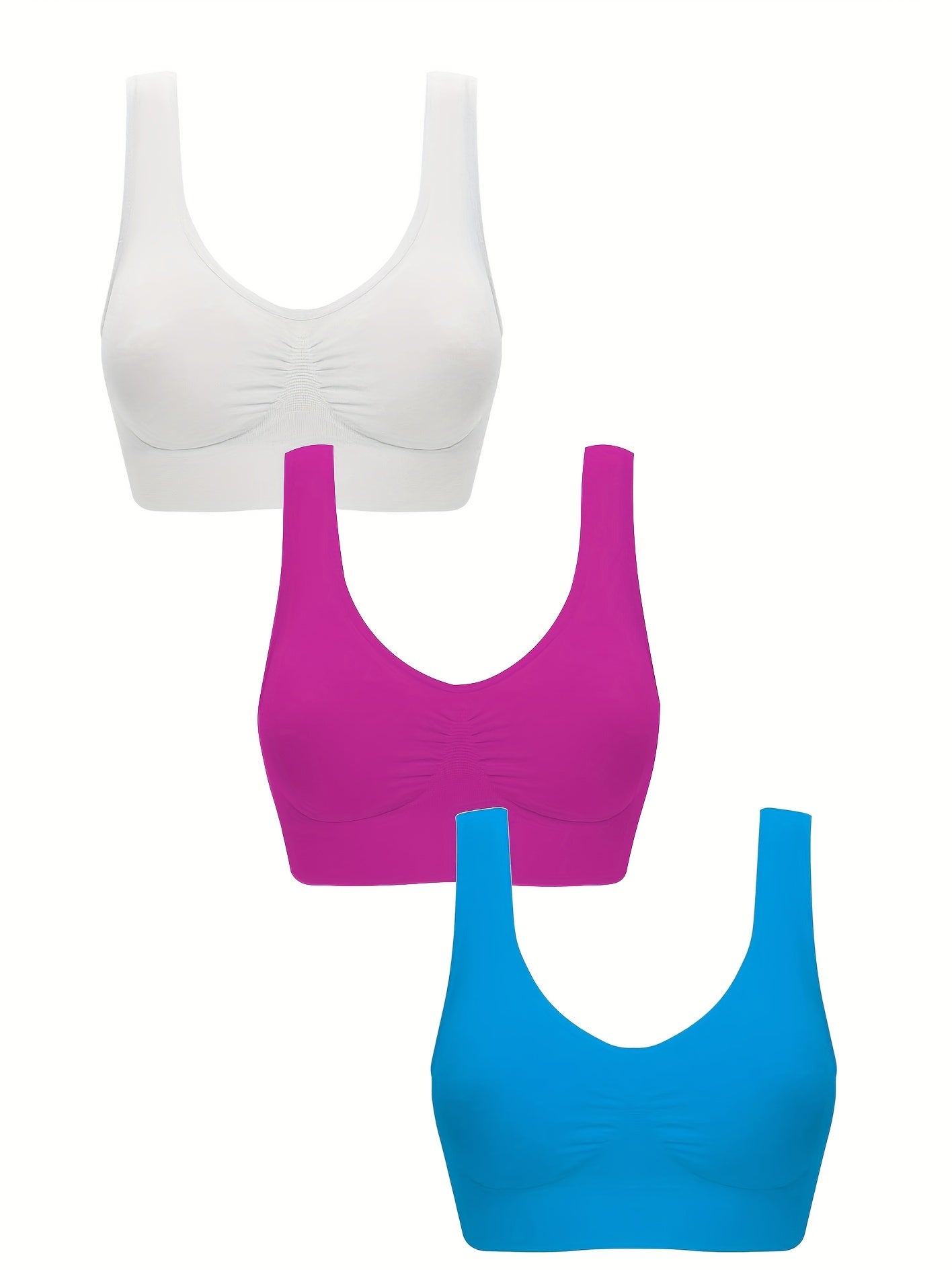 3pcs Wireless Sports Bras, Comfy & Breathable Running Workout Tank Bra, Women&