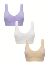 3pcs Wireless Sports Bras, Comfy & Breathable Running Workout Tank Bra, Women&