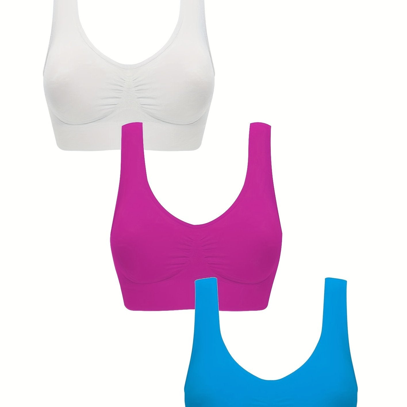 3pcs Wireless Sports Bras, Comfy & Breathable Running Workout Tank Bra, Women&