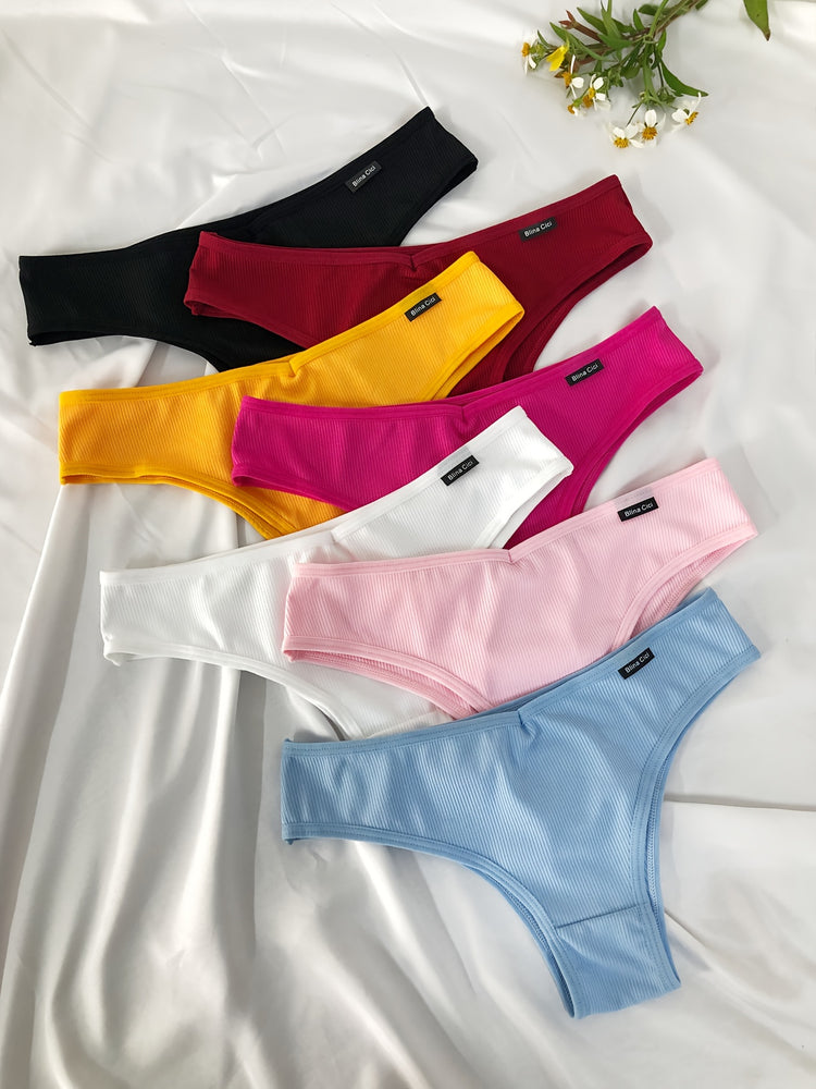 7pcs Low Waist Thongs, Soft & Comfy Stretchy Intimates Panties, Women&