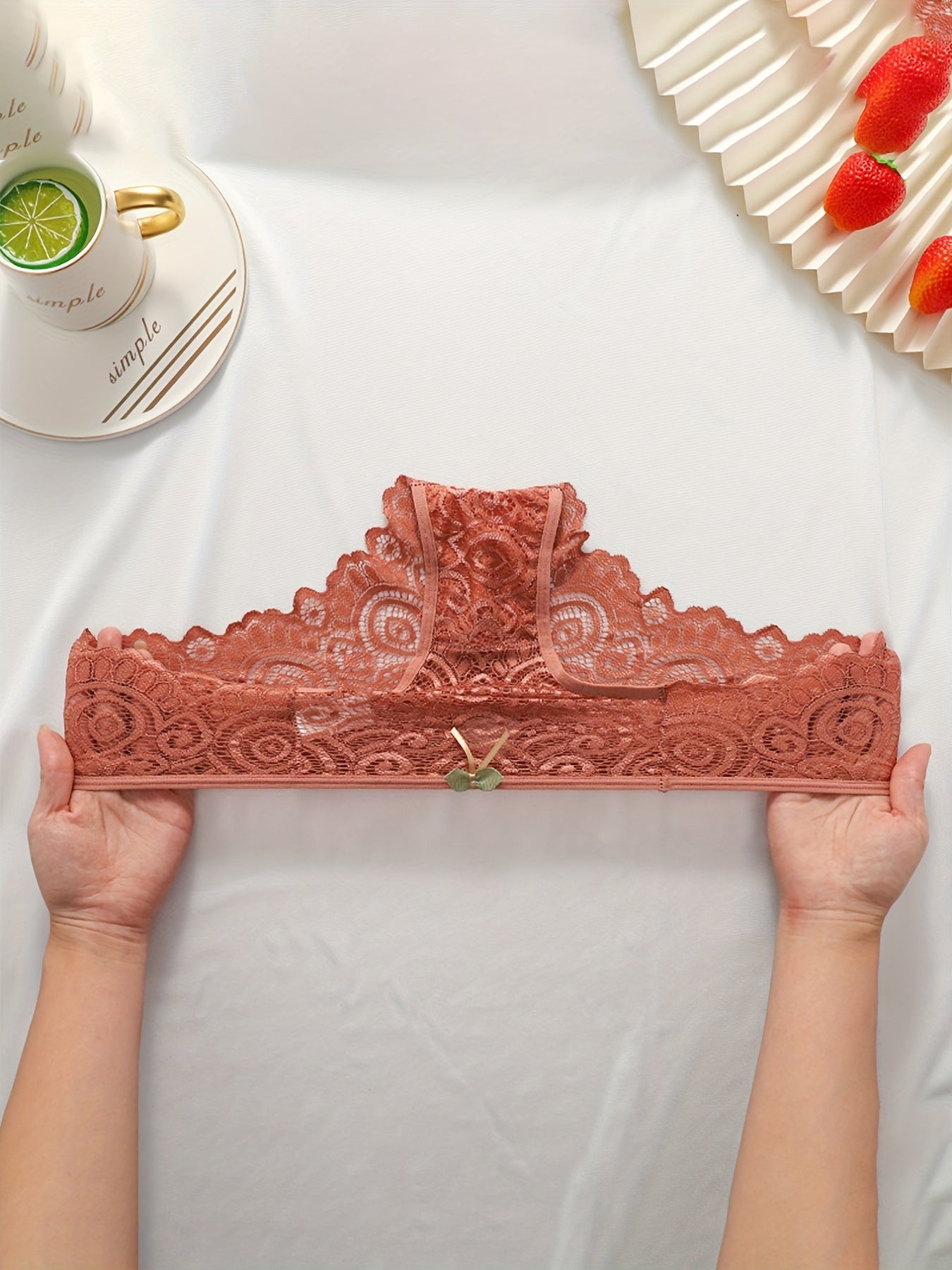 5pcs Floral Lace Bow Tie Briefs, Sexy Cut Out Scallop Trim Panties, Women&