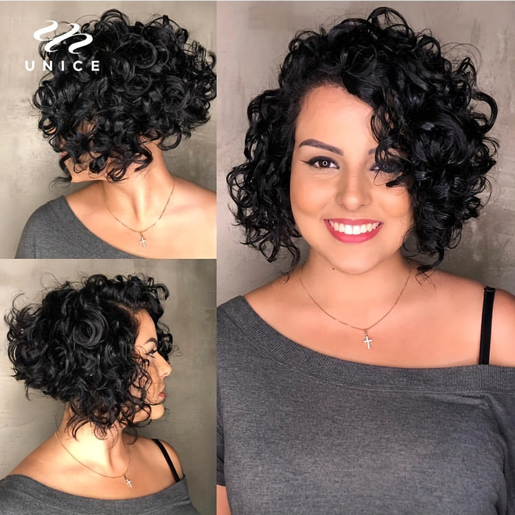 Unice Hair Short Loose Curly Wigs Brazilian Hai - Lena & Miles Exquisite Boutique LLC.