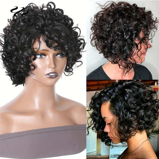 Unice Hair Short Loose Curly Wigs Brazilian Hair Bouncy Waves Pixie Cut Wig Fluffy Curls Bob Wig For Women Human Hair Wigs - Lena & Miles Exquisite Boutique LLC.