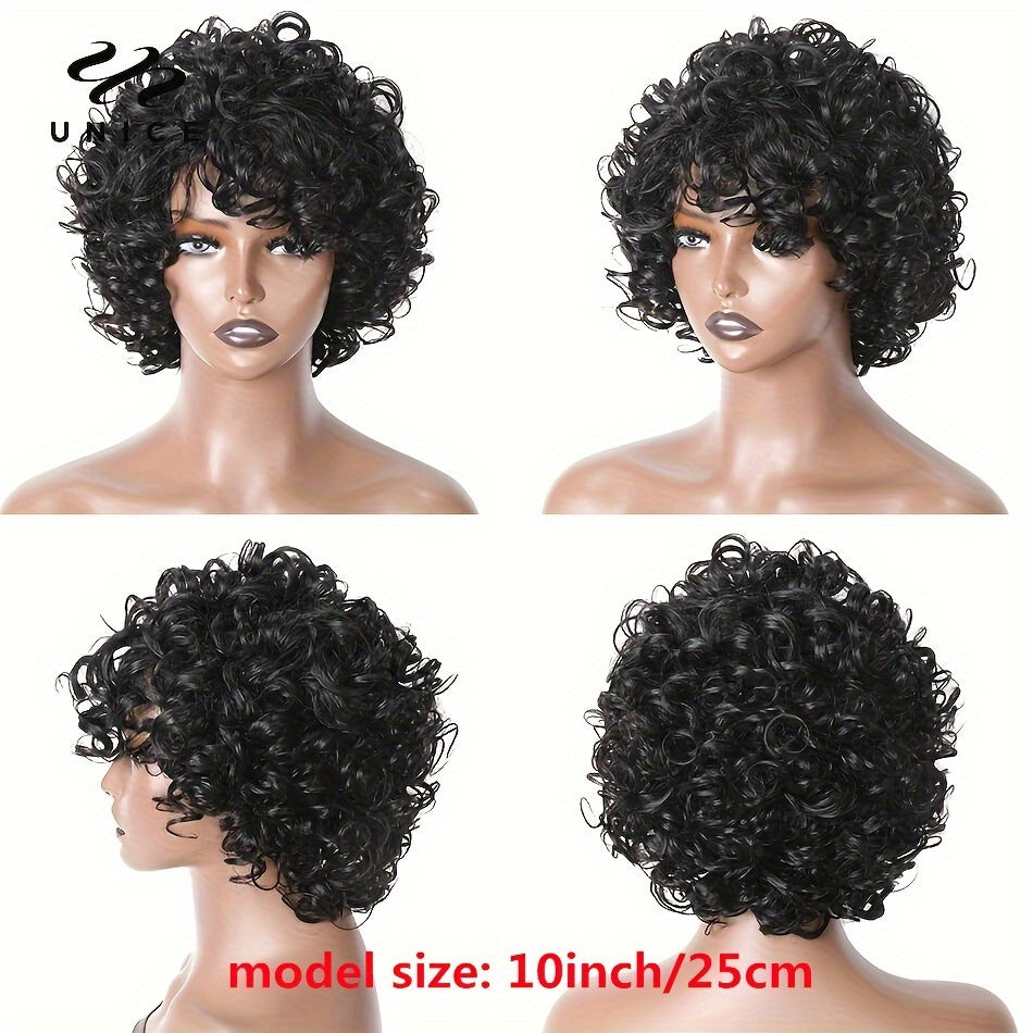 Unice Hair Short Loose Curly Wigs Brazilian Hair Bouncy Waves Pixie Cut Wig Fluffy Curls Bob Wig For Women Human Hair Wigs - Lena & Miles Exquisite Boutique LLC.
