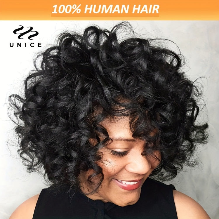 Unice Hair Short Loose Curly Wigs Brazilian Hair Bouncy Waves Pixie Cut Wig Fluffy Curls Bob Wig For Women Human Hair Wigs - Lena & Miles Exquisite Boutique LLC.