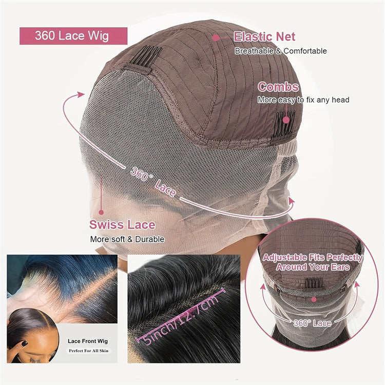 360 Lace Front Wigs Pre Plucked 150% Density Human Hair 360 HD Lace Frontal Wigs Body Wave Wig For Women With Baby Hair Natural Color (16-34 Inch, Natural Color) - Lena & Miles Exquisite Boutique LLC.