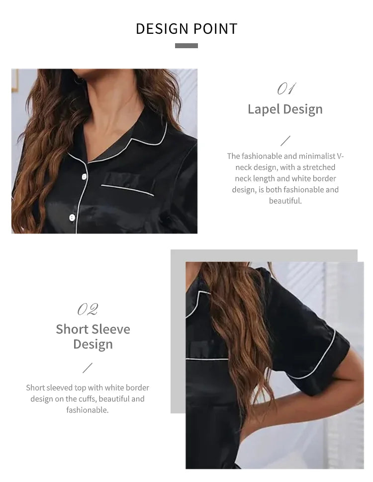 Women Silk Satin Pajamas Set Two-piece Pj Sets Sleepwear Loungewear Button-Down Pajama Women 2 Piece Pijama Homewear Shorts Set - Lena & Miles Exquisite Boutique LLC.