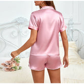 Women Silk Satin Pajamas Set Two-piece Pj Sets Sleepwear Loungewear Button-Down Pajama Women 2 Piece Pijama Homewear Shorts Set - Lena & Miles Exquisite Boutique LLC.