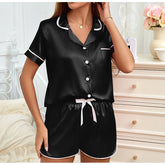 Women Silk Satin Pajamas Set Two-piece Pj Sets Sleepwear Loungewear Button-Down Pajama Women 2 Piece Pijama Homewear Shorts Set - Lena & Miles Exquisite Boutique LLC.