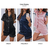 Women Silk Satin Pajamas Set Two-piece Pj Sets Sleepwear Loungewear Button-Down Pajama Women 2 Piece Pijama Homewear Shorts Set - Lena & Miles Exquisite Boutique LLC.