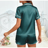 Women Silk Satin Pajamas Set Two-piece Pj Sets Sleepwear Loungewear Button-Down Pajama Women 2 Piece Pijama Homewear Shorts Set - Lena & Miles Exquisite Boutique LLC.