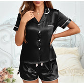 Women Silk Satin Pajamas Set Two-piece Pj Sets Sleepwear Loungewear Button-Down Pajama Women 2 Piece Pijama Homewear Shorts Set - Lena & Miles Exquisite Boutique LLC.