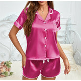 Women Silk Satin Pajamas Set Two-piece Pj Sets Sleepwear Loungewear Button-Down Pajama Women 2 Piece Pijama Homewear Shorts Set - Lena & Miles Exquisite Boutique LLC.