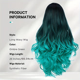 Long Wavy Wig Ombre Bluish Green Wigs Long Curly Ombre Color Hair Wigs Middle Part Synthetic Mermaid Green Wigs For Women Daily Party Cosplay - Lena & Miles Exquisite Boutique LLC.