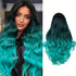 Long Wavy Wig Ombre Bluish Green Wigs Long Curly Ombre Color Hair Wigs Middle Part Synthetic Mermaid Green Wigs For Women Daily Party Cosplay - Lena & Miles Exquisite Boutique LLC.