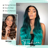 Long Wavy Wig Ombre Bluish Green Wigs Long Curly Ombre Color Hair Wigs Middle Part Synthetic Mermaid Green Wigs For Women Daily Party Cosplay - Lena & Miles Exquisite Boutique LLC.