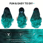 Long Wavy Wig Ombre Bluish Green Wigs Long Curly Ombre Color Hair Wigs Middle Part Synthetic Mermaid Green Wigs For Women Daily Party Cosplay - Lena & Miles Exquisite Boutique LLC.
