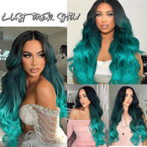 Long Wavy Wig Ombre Bluish Green Wigs Long Curly Ombre Color Hair Wigs Middle Part Synthetic Mermaid Green Wigs For Women Daily Party Cosplay - Lena & Miles Exquisite Boutique LLC.