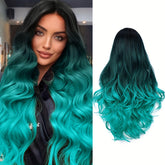 Long Wavy Wig Ombre Bluish Green Wigs Long Curly Ombre Color Hair Wigs Middle Part Synthetic Mermaid Green Wigs For Women Daily Party Cosplay - Lena & Miles Exquisite Boutique LLC.