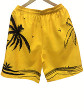 Quick Drying Mesh Lining Comfortable Breathable Palm Tree Pattern Drawstring Swim Trunks With 2 Pockets, Men&