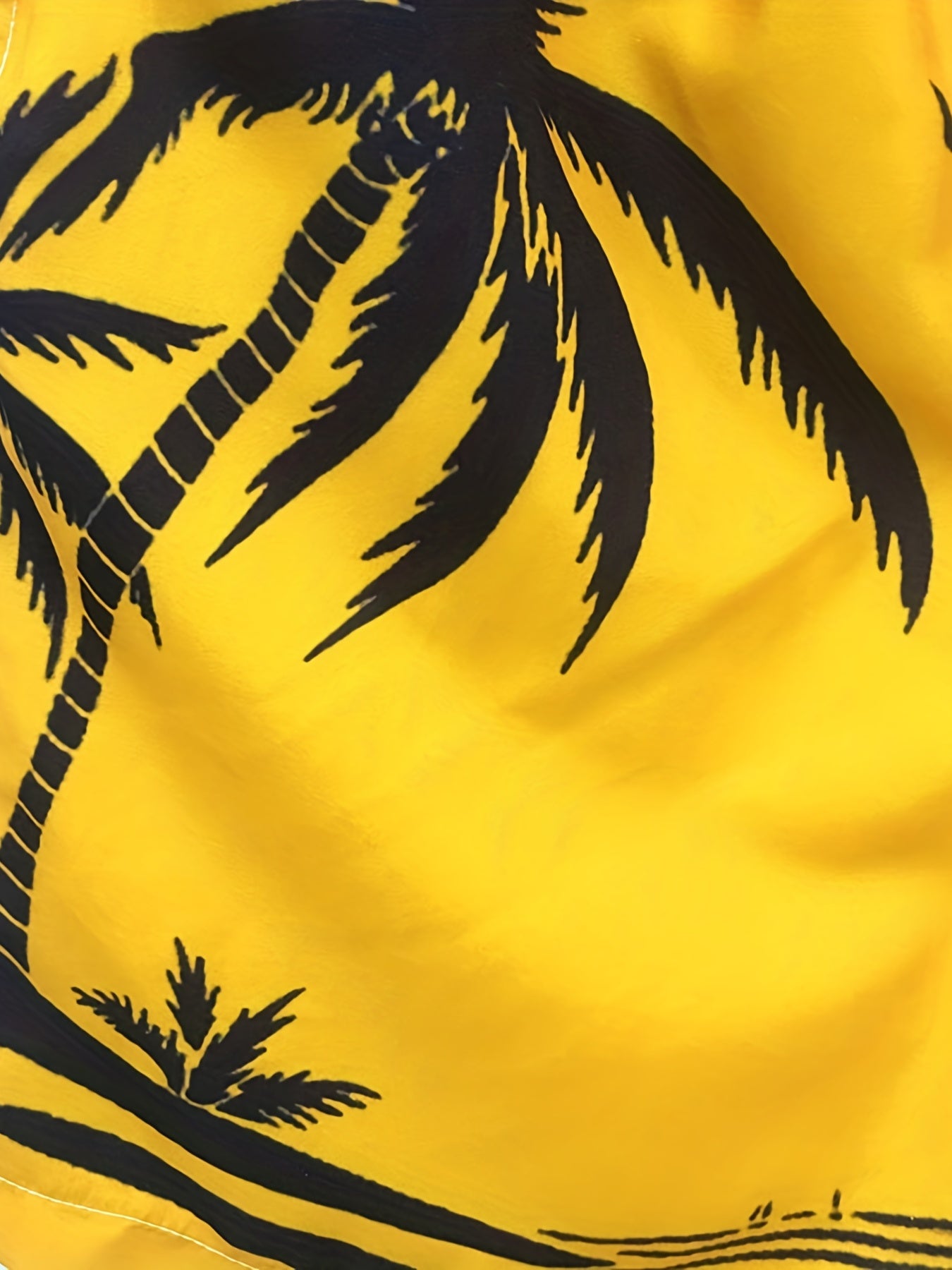 Quick Drying Mesh Lining Comfortable Breathable Palm Tree Pattern Drawstring Swim Trunks With 2 Pockets, Men&