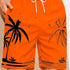 Quick Drying Mesh Lining Comfortable Breathable Palm Tree Pattern Drawstring Swim Trunks With 2 Pockets, Men&