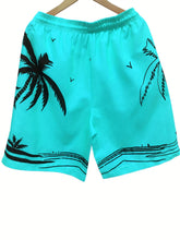Quick Drying Mesh Lining Comfortable Breathable Palm Tree Pattern Drawstring Swim Trunks With 2 Pockets, Men&