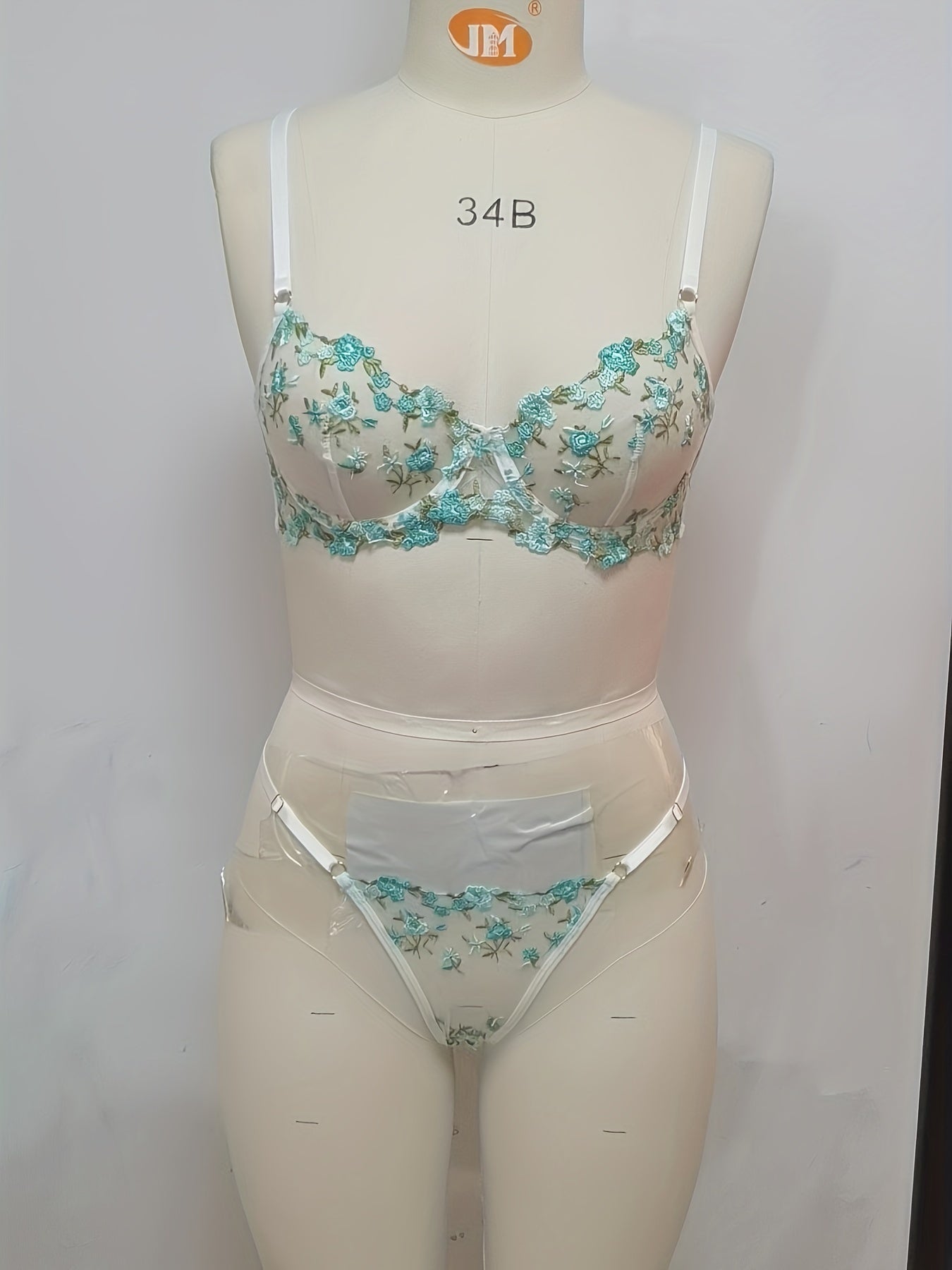 Romantic Floral Embroidery Lingerie Set - Delicate Mesh Unlined Bra & Sheer Thong - Womens Seductive, Comfortable Underwear for Intimate Glamour - Perfect Gift Choice - Lena & Miles Exquisite Boutique LLC.