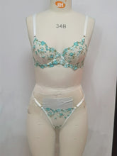 Romantic Floral Embroidery Lingerie Set - Delicate Mesh Unlined Bra & Sheer Thong - Womens Seductive, Comfortable Underwear for Intimate Glamour - Perfect Gift Choice - Lena & Miles Exquisite Boutique LLC.