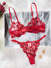 Romantic Floral Embroidery Lingerie Set - Delicate Mesh Unlined Bra & Sheer Thong - Womens Seductive, Comfortable Underwear for Intimate Glamour - Perfect Gift Choice - Lena & Miles Exquisite Boutique LLC.
