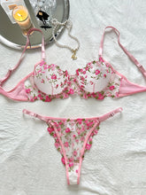 Romantic Floral Embroidery Lingerie Set - Delicate Mesh Unlined Bra & Sheer Thong - Womens Seductive, Comfortable Underwear for Intimate Glamour - Perfect Gift Choice - Lena & Miles Exquisite Boutique LLC.