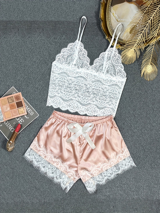 Romantic Scallop Lace Lingerie Set - Seductive Translucent V-Neck Bra & Luxurious Shorts - Feminine Intimate Wear for Women - Comfortable, Sexy & Chic - Lena & Miles Exquisite Boutique LLC.